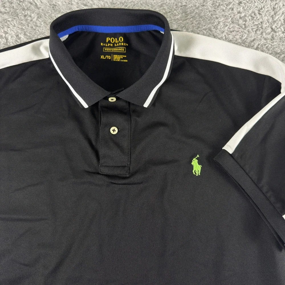 Polo Ralph Lauren Performance Mens XL Black White Colorblock Golf Polo Shirt